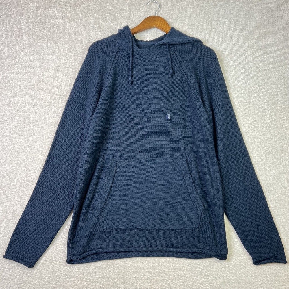 Abercrombie & Fitch Men's Knit Hoodie Navy Blue Preppy Pullover Sweatshirt L NEW